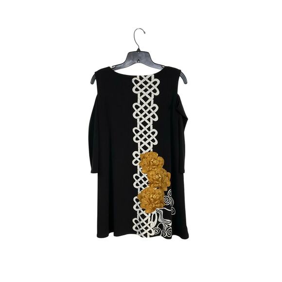 Eva Varro V-Neck Cold Shoulder Tunic Top Floral Size Medium Celtic Knots Stretch - Picture 2 of 5